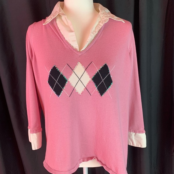 Notations pink argyle sweater size 1X - Picture 1 of 6